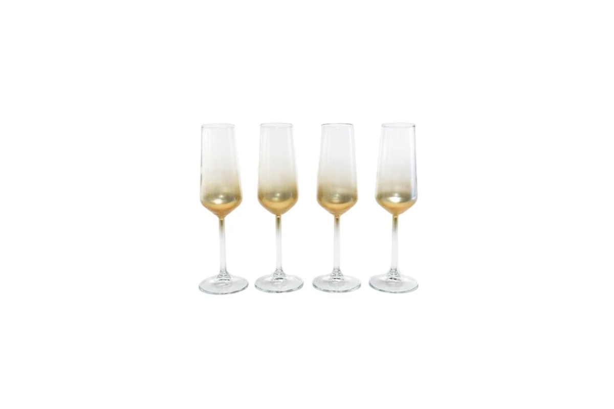 4 CALICI VETRO ICONIC ORO FLUTE ML 195 SCAT.REG
