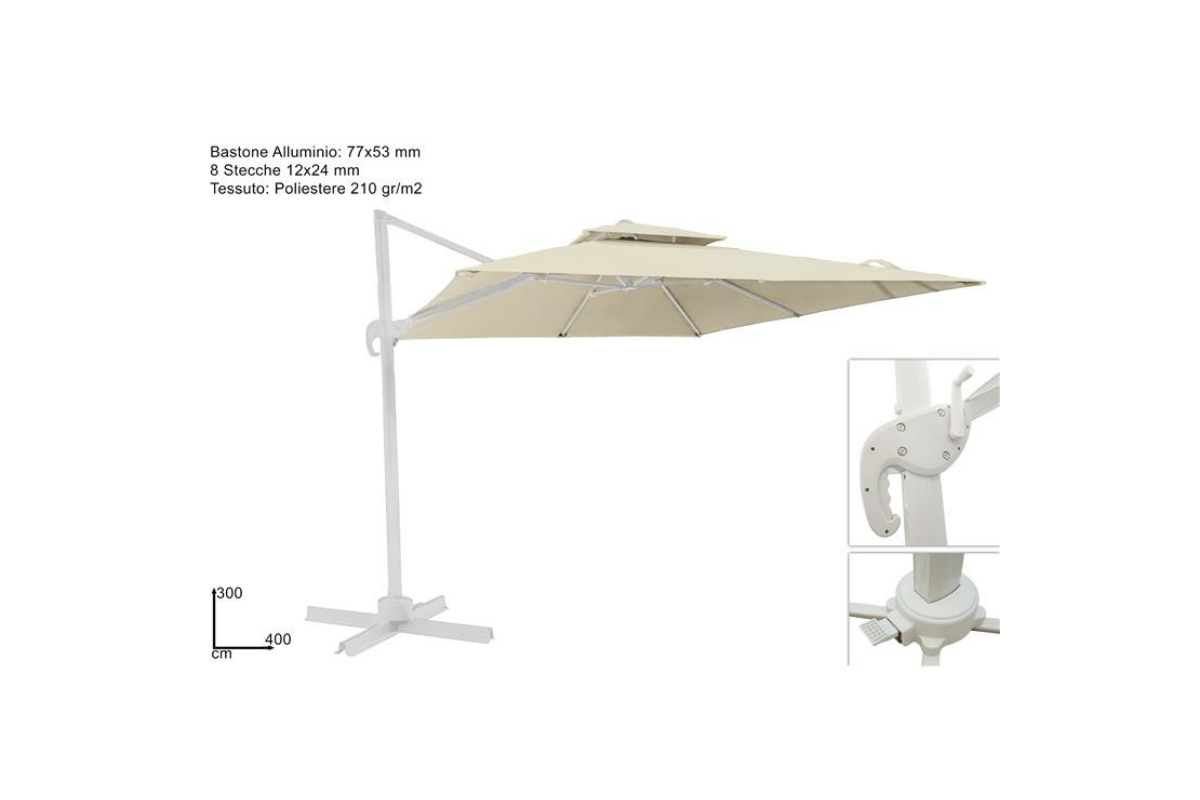 OMBRELLONE A BRACCIO 3X4 MT DOPPIO TETTO C/MANOVEL