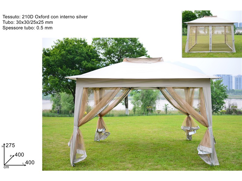GAZEBO 4X4 MT BEIGE C/ZANZARIERA LATERALI 