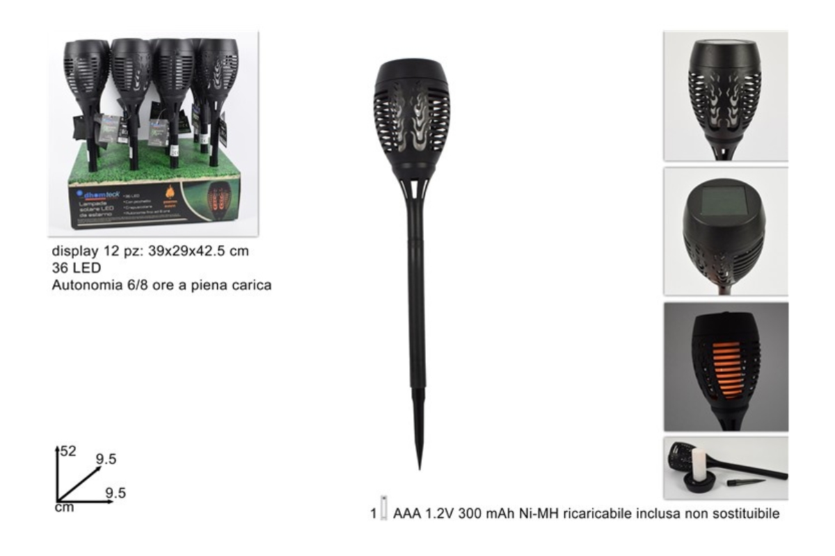 LAMPADA FIACCOLA SOLARE 36 LEDEFFETTO FUOCO IN DIS