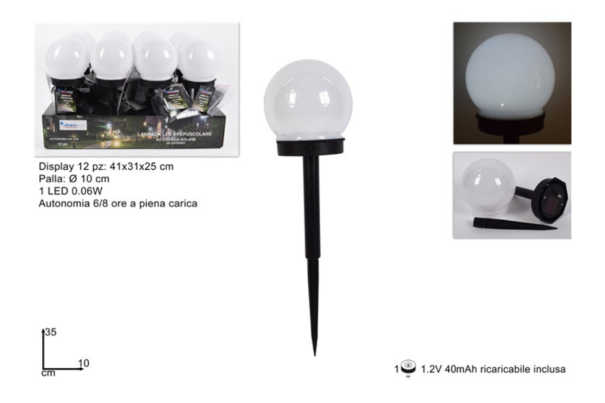 LAMPADA SOLARE PALLA 10CM 1 LED IN DISPLAY ZK8007
