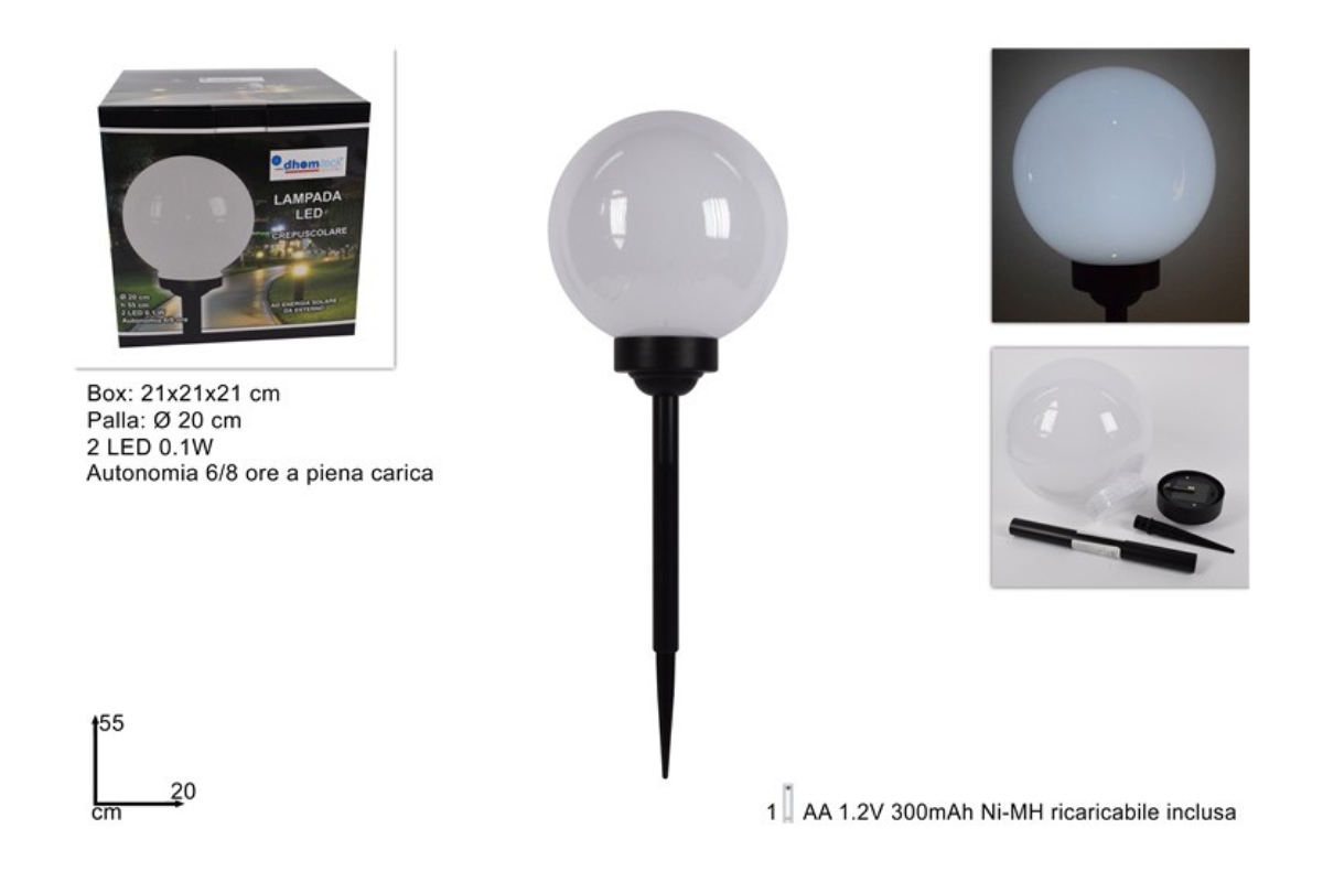 LAMPADA SOLARE PALLA 20CM 2 LED