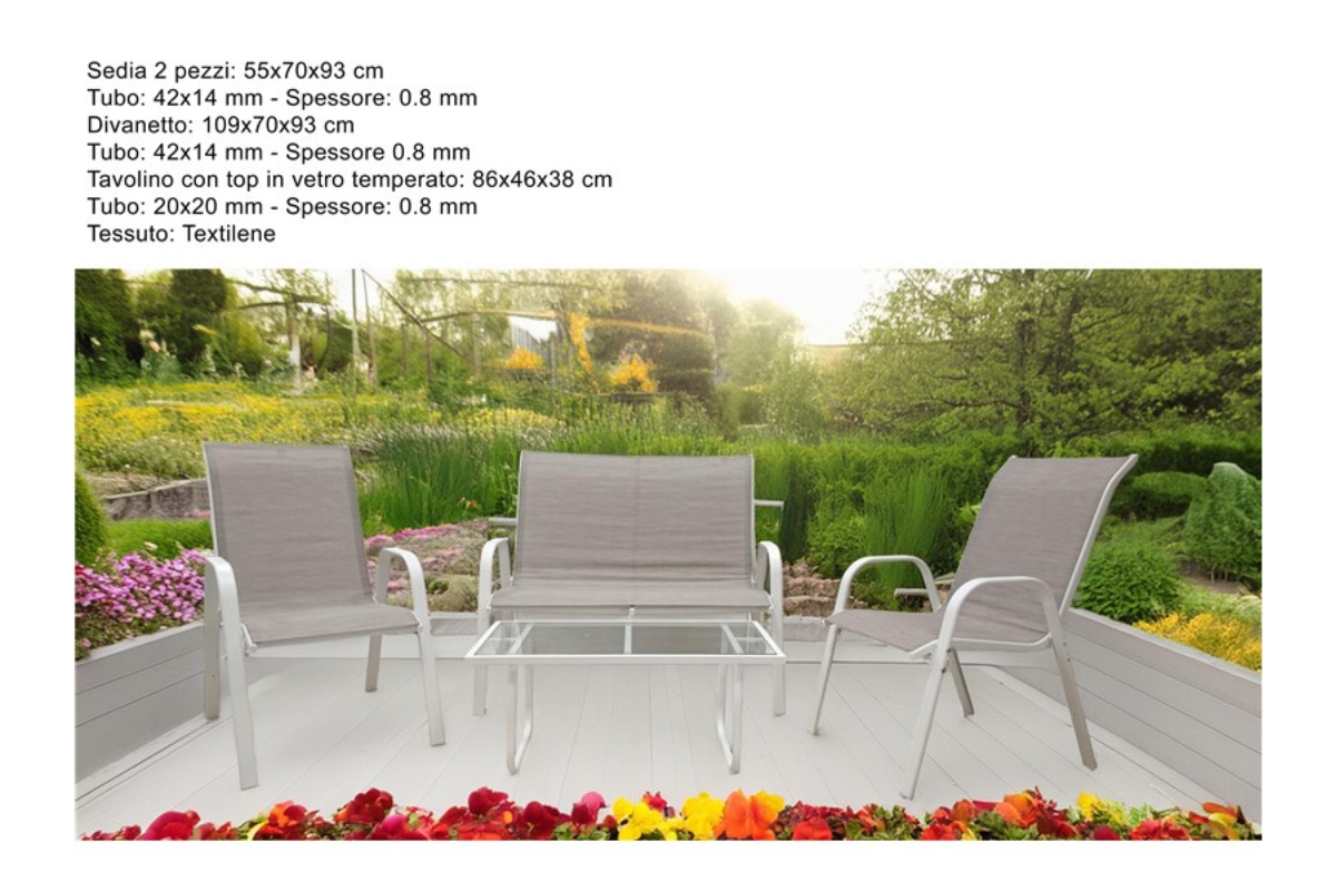 SET GIARDINO 4 PZ BIANCO IN TEXTILENE GRIGIO CHIAR