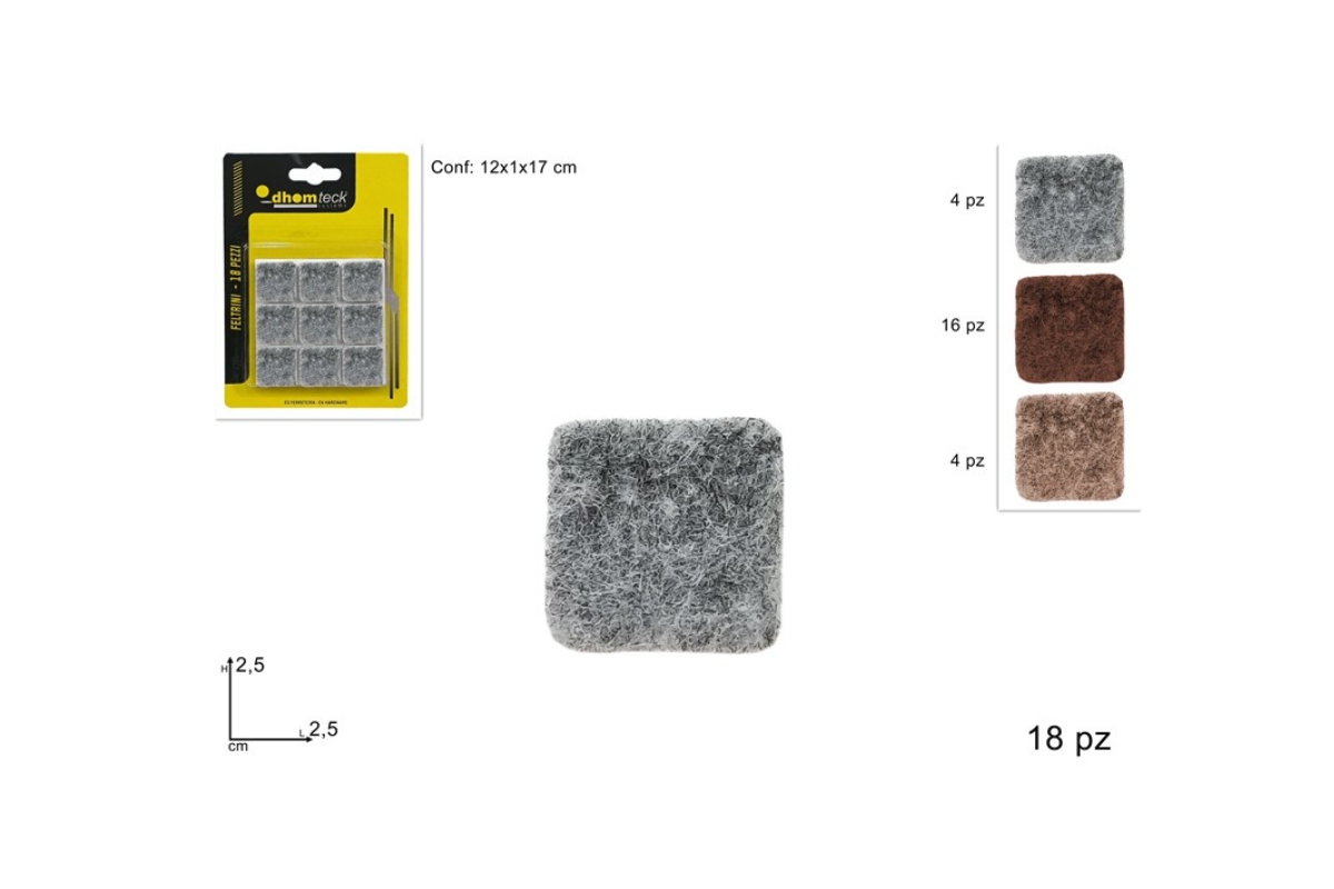 BLISTER 18 FELTRINI QUADRATI 3X3CM 3COLORI