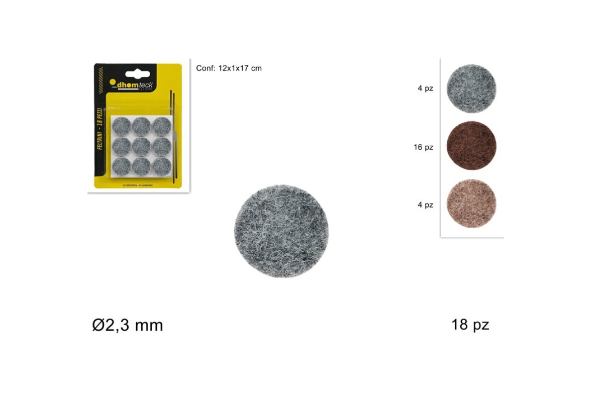 BLISTER 18 FELTRINI TONDI 2.3CM 3COLORI