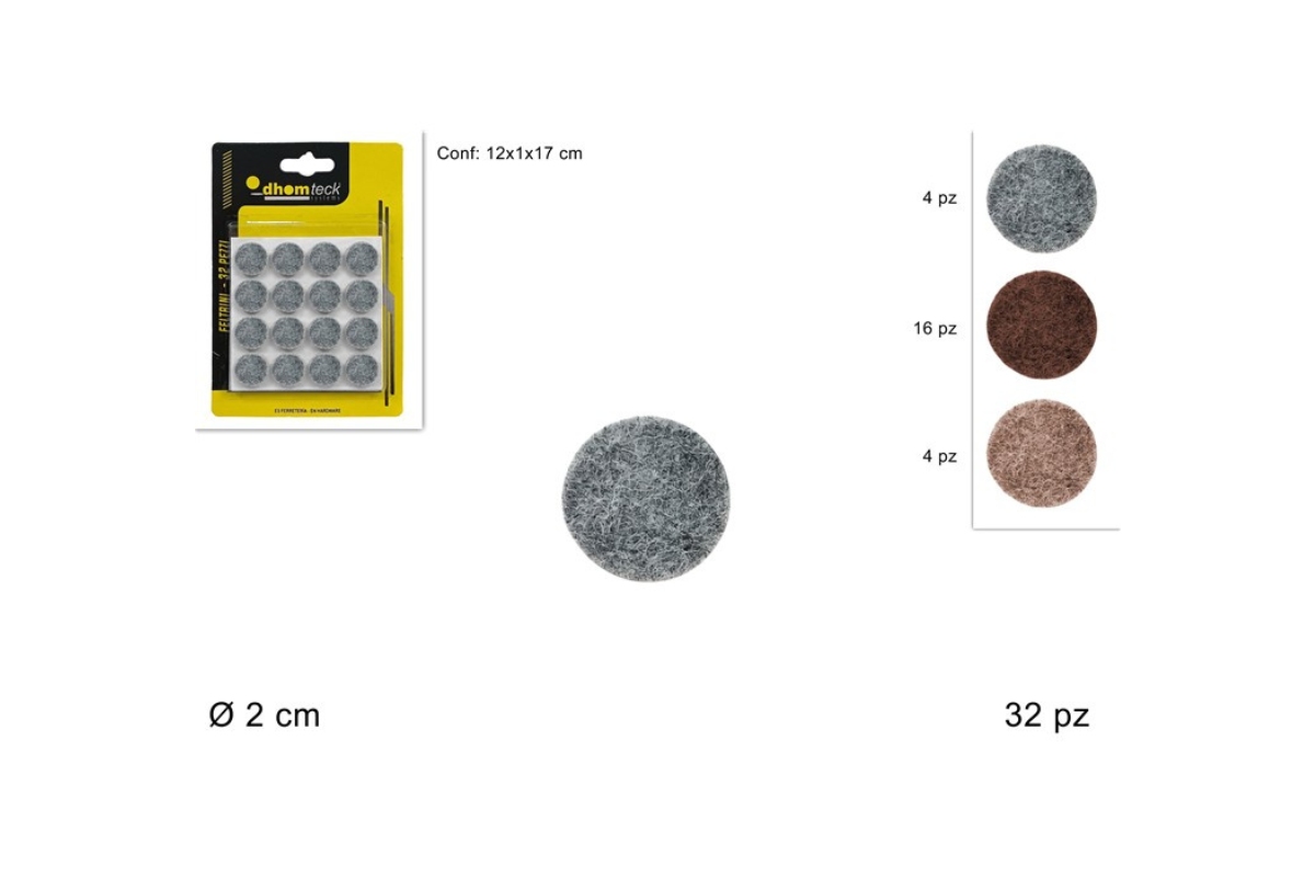 BLISTER 32 FELTRINI TONDI 2CM 3COLORI