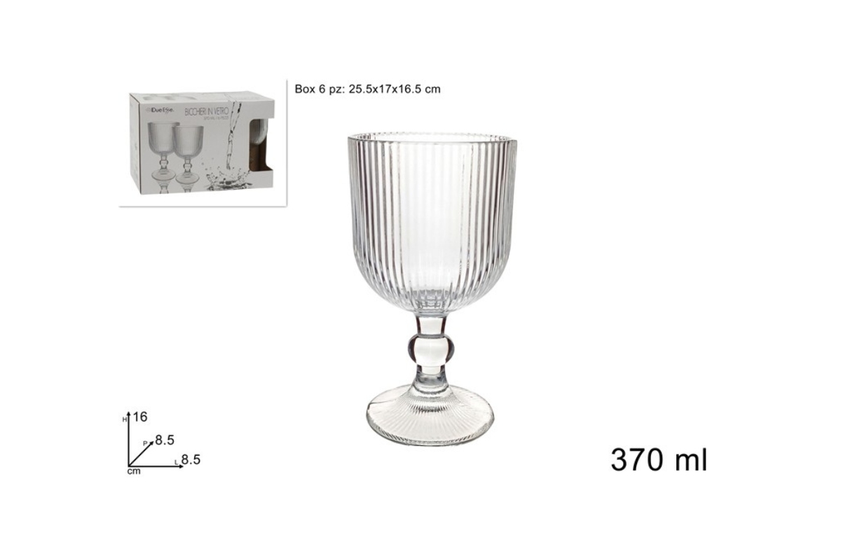 CALICI DI VETRO 370 ML SET 6 PZ RIGATI TRASPARENTE 
