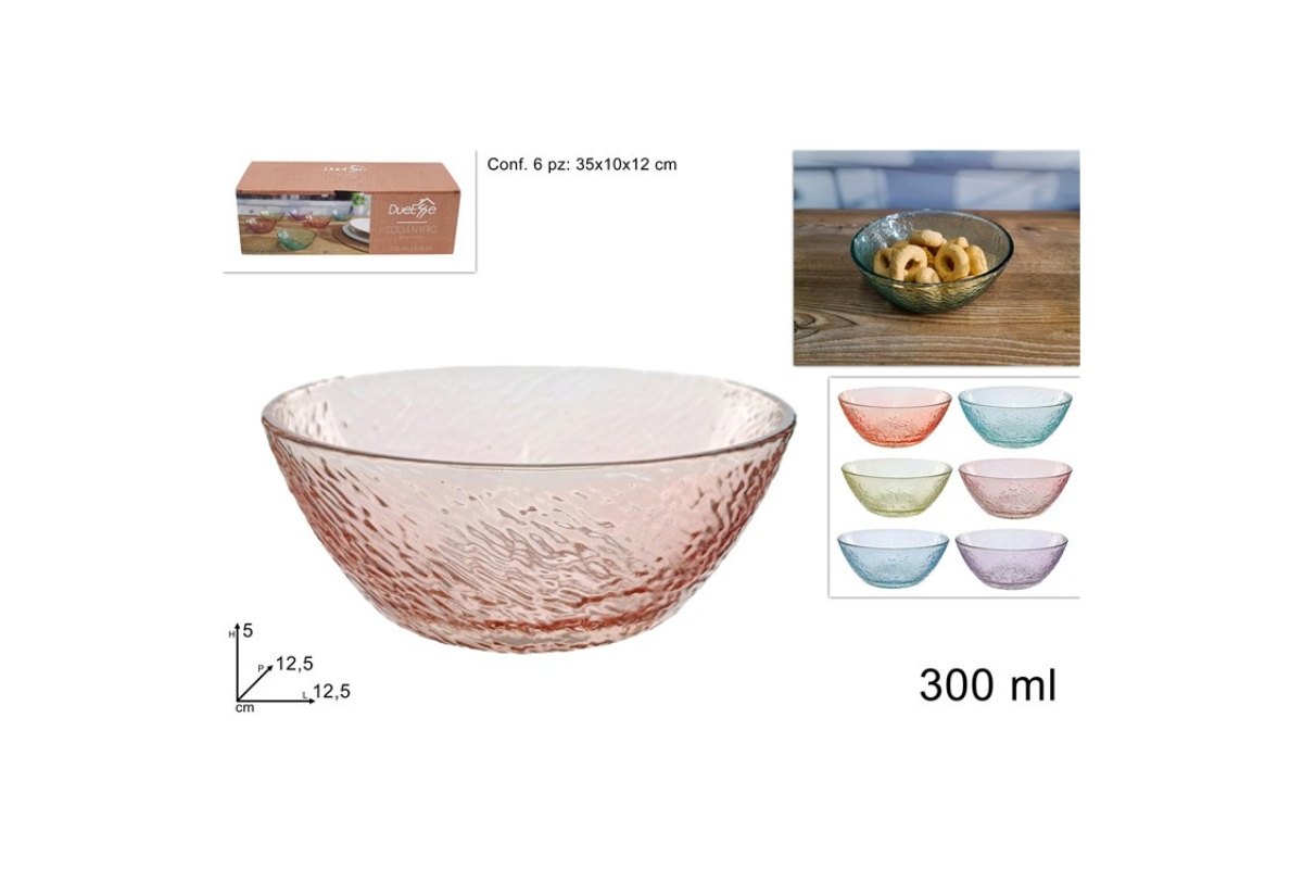 CIOTOLA IN VETRO 300ML SET 6 PZ COLORATI