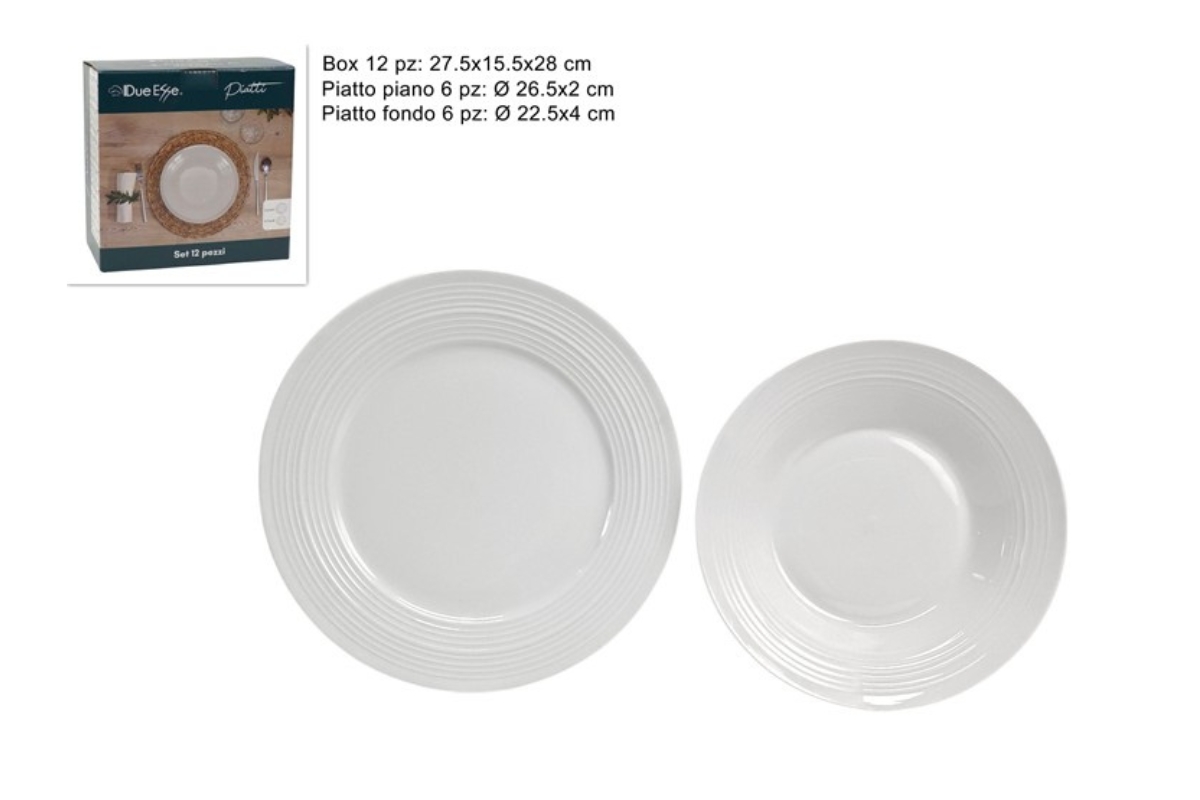 SERVIZIO DI 12  PIATTI IN PORCELLANA BIANCO A RILIEVO