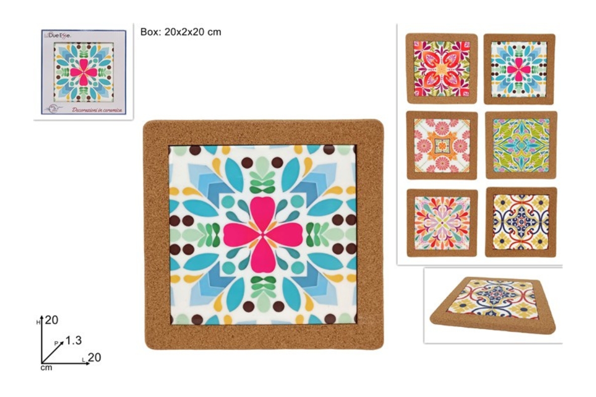 SOTTOPENTOLA CERAMICA CON SUGHERO QUADRATO "DECORO