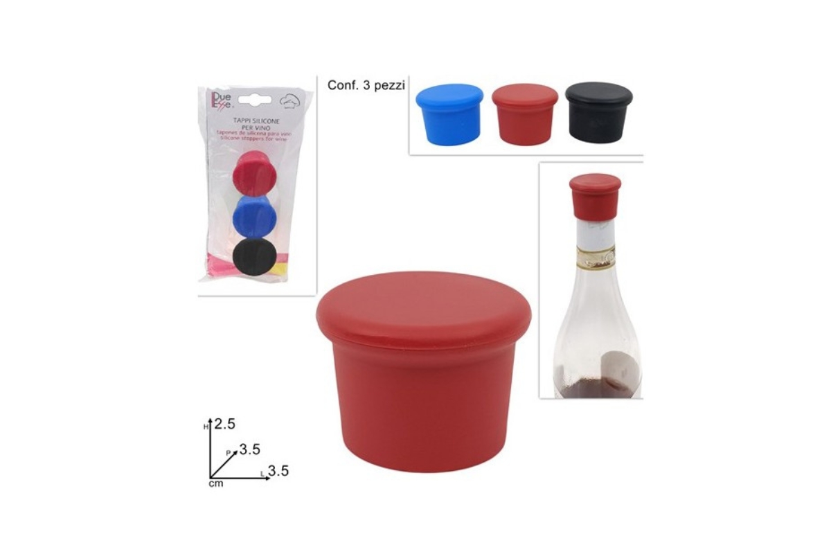 TAPPI IN SILICONE PER VINO SET 3PZ