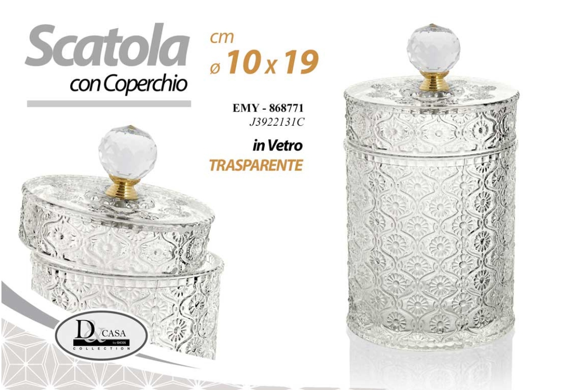 SCATOLA CON COPERCHIO IN VETRO  TR 10,5*19 