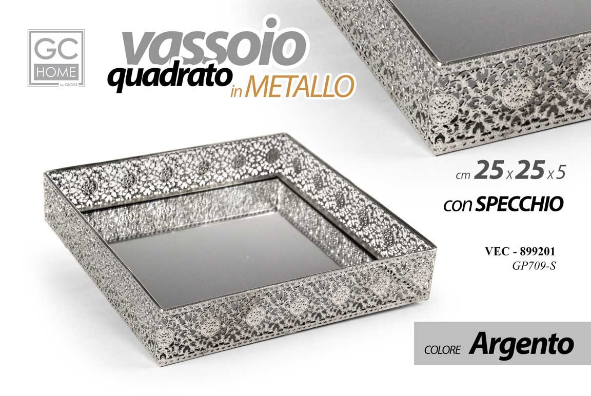 VASSOIO  QUADRATO C/SPECCHIO  C/ARG 25*25*5 