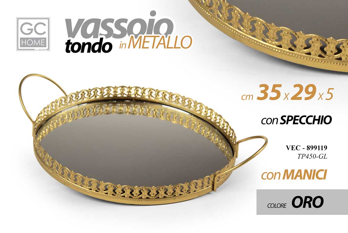 VASSOIO TONDO C/SPECCHIO  C/ORO 35*29*5 