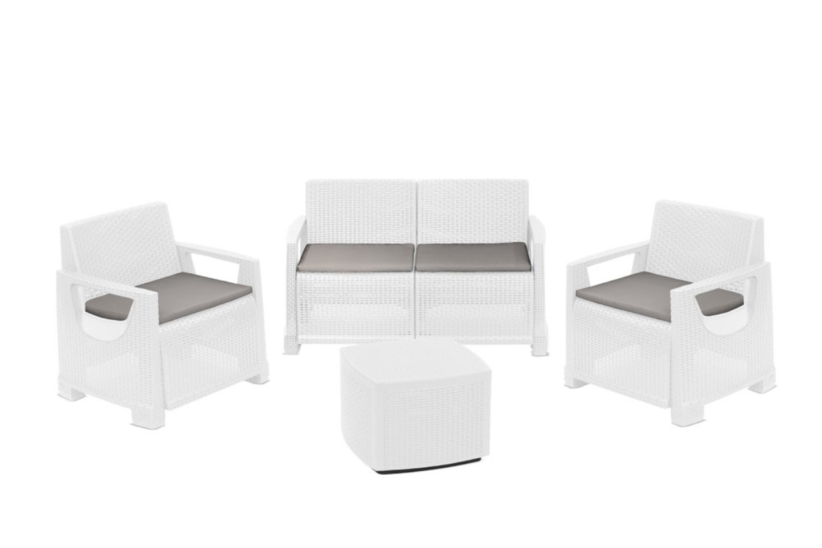 SET BELLAGIO RATTAN BIANCO C/CUSC. GRIGIO