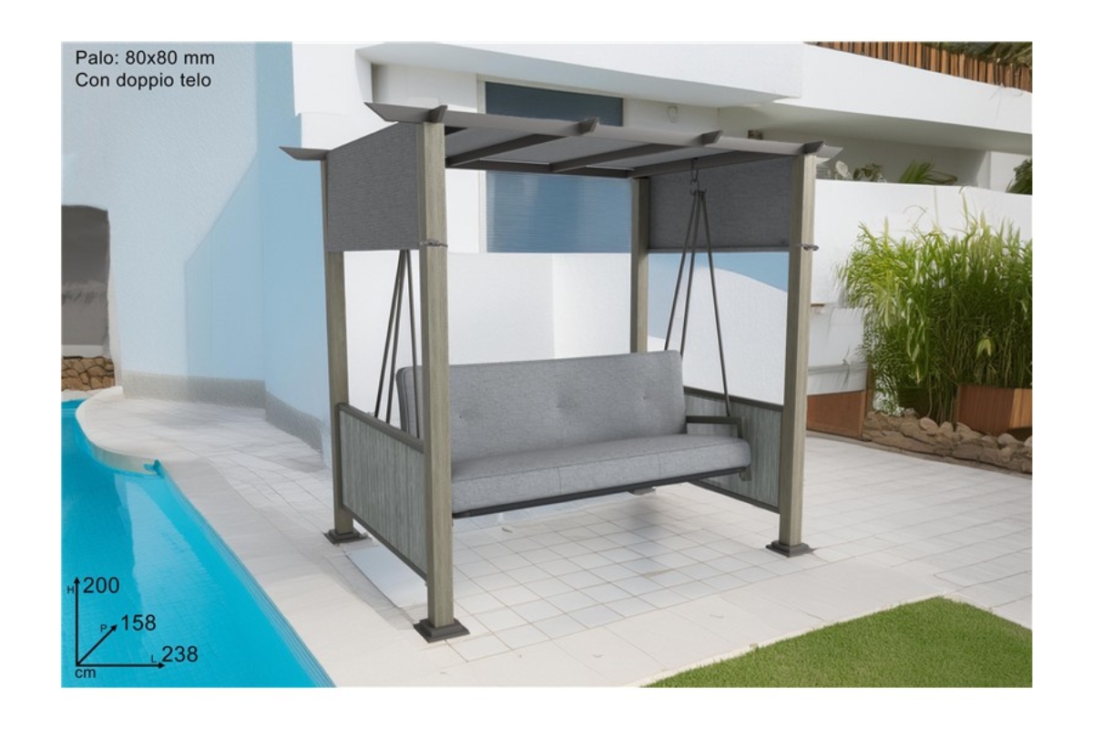 DONDOLO LETTO C/COPERT.A GAZEBO GRIGIO C/CUSCINO