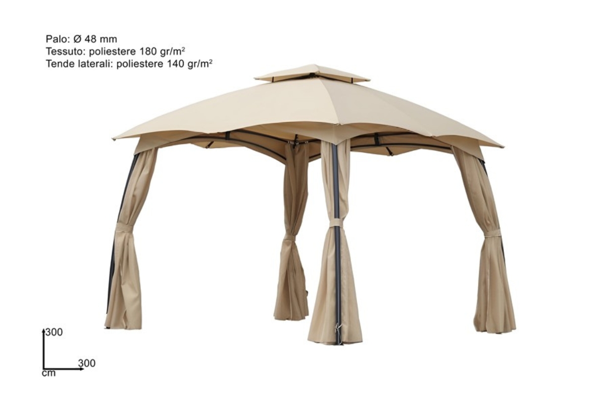 GAZEBO 3X3 MT DOPPIO TETTO C/TENDE LATERALI  ECRU.