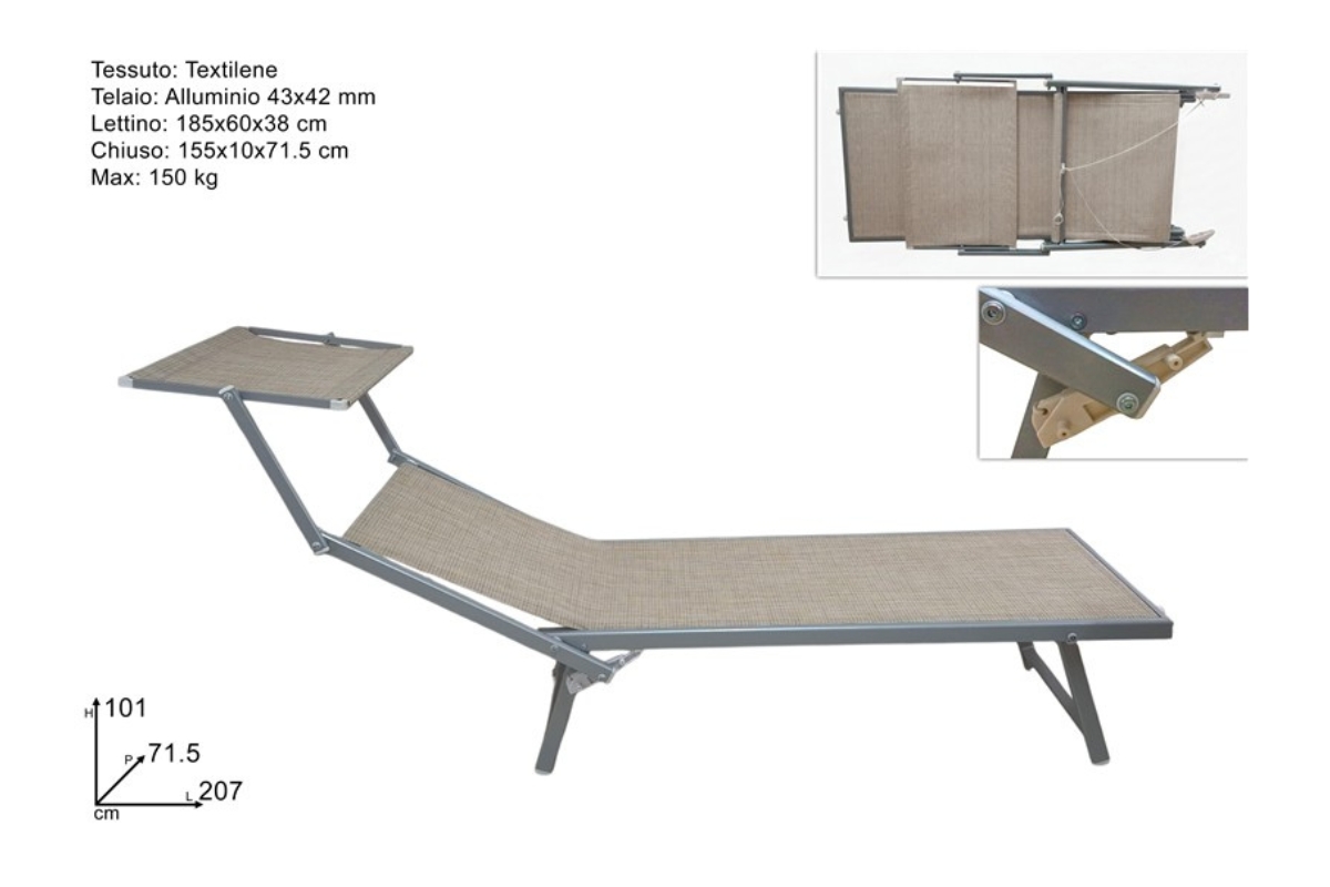 LETTINO C/PARAS. IN TEXTILENE E ALLUMINIO BEIGE