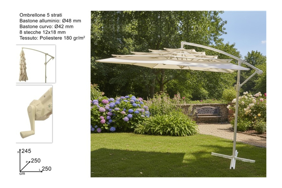 OMBRELLONE A BRACCIO 250X250CM C/MANOV. BEIGE