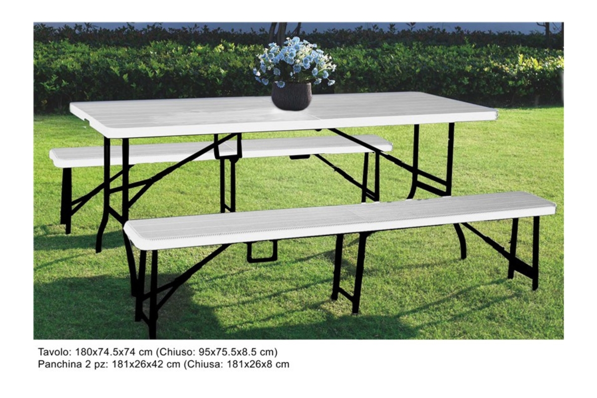 SET TAVOLO+2PANCHE RICHIUD. 180X74.5X74
