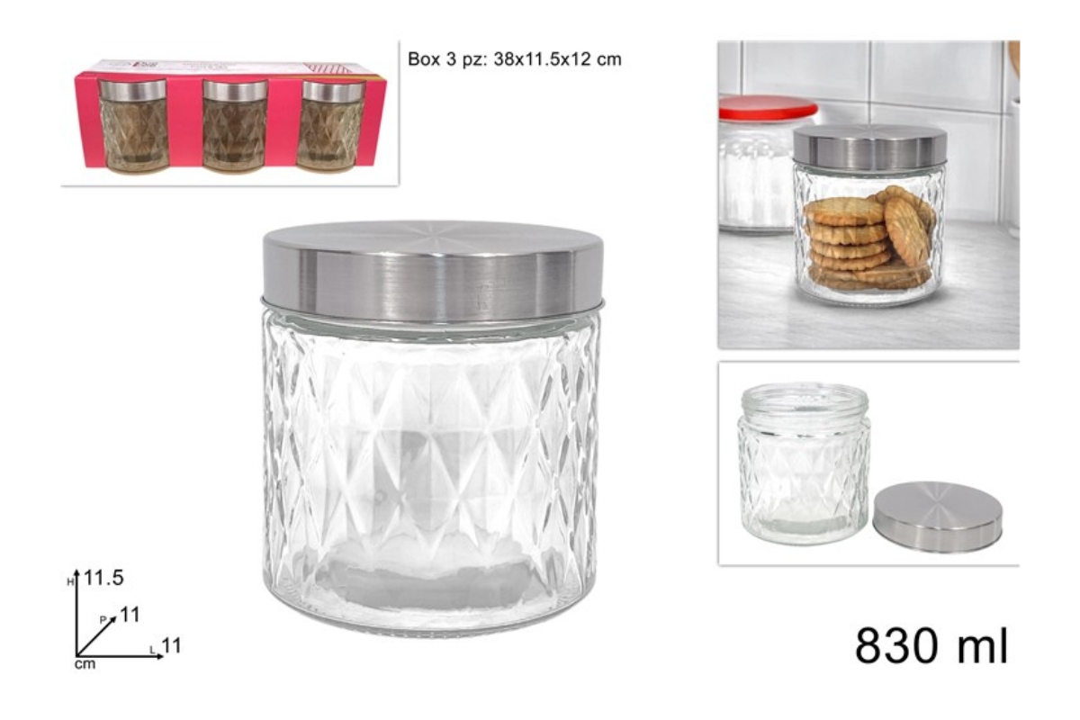 BARATTOLO VETRO DECORO DIAMANTE C/TAPPO ALLUMINIO 