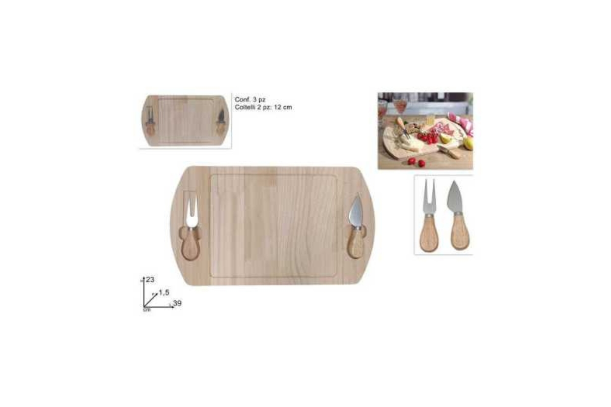 TAGLIERE LEGNO 39,5X23 CON 2 COLTELLINI
