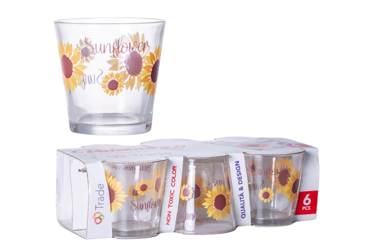 BICCHIERI VULCANO 6PZ DEC. SUNFLOWER 300CC VETRO