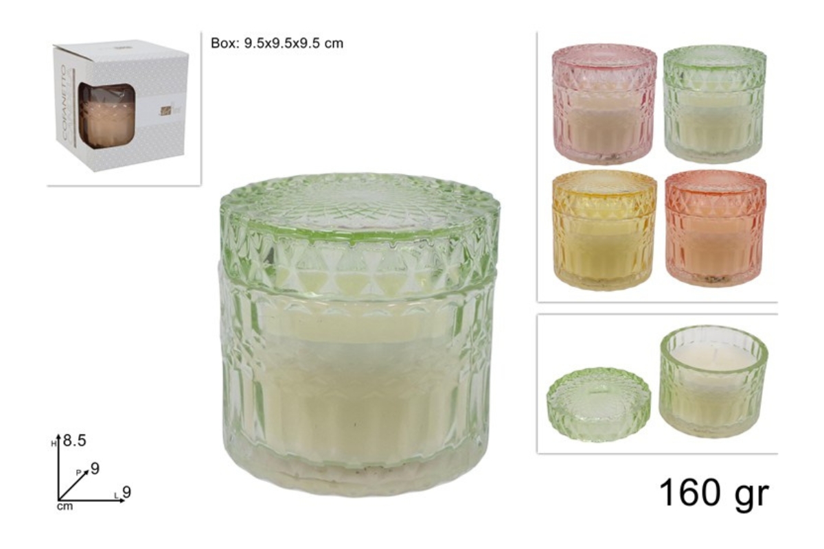 BARATTOLO VETRO C CANDELA 160GR 4COL