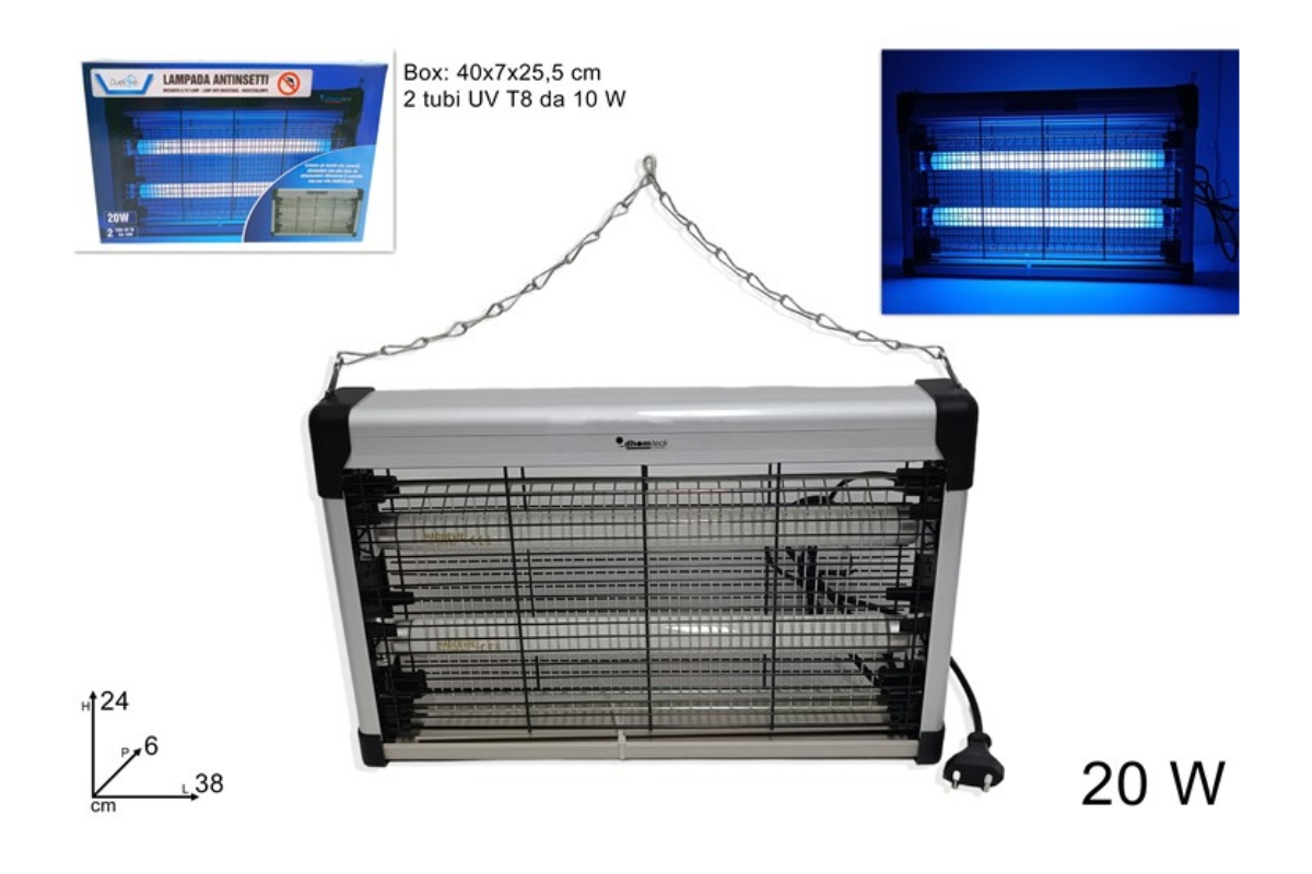 LAMPADA INSETTI ALLUMINIO UV 2X10 W