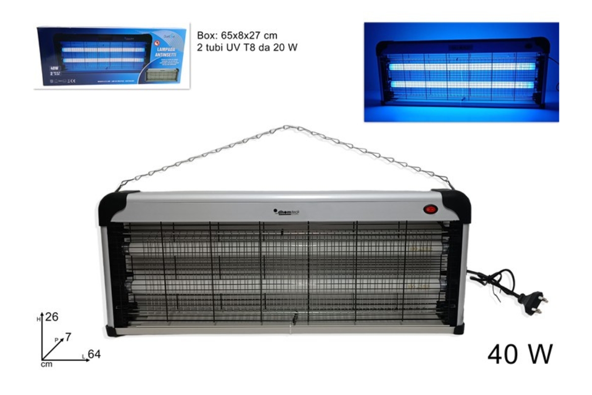 LAMPADA INSETTI ALLUMINIO UV 2X20 W