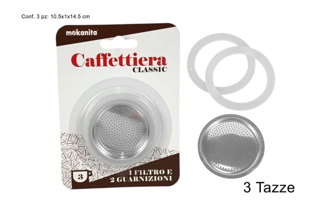 RICAMBI CAFFETTIERA 3 TAZZE 1 FILTRO + 2 GUARNIZIO