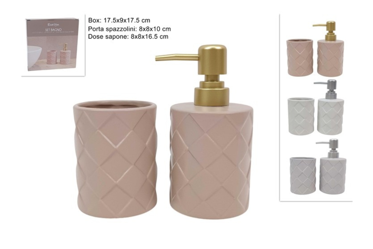 SET BAGNO 2PZ CERAMICA DECORO ROMBI 3 COL.