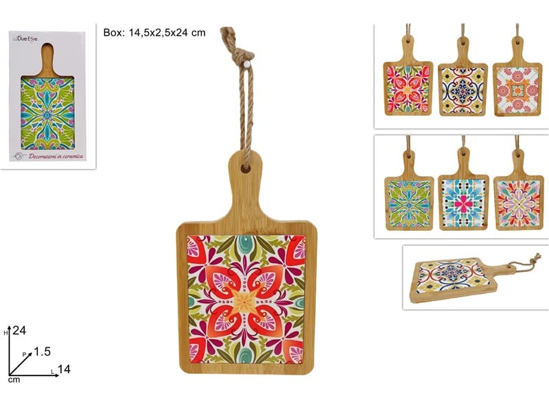 TAGLIERE LEGNO E CERAMICA 24x14 "DECORO MAIOLICA 2