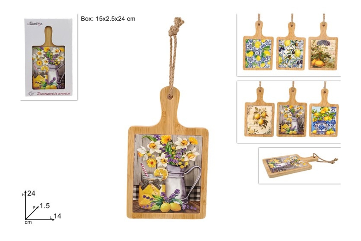 TAGLIERE LEGNO E CERAMICA 24x14 DECORO LIMONI ASS