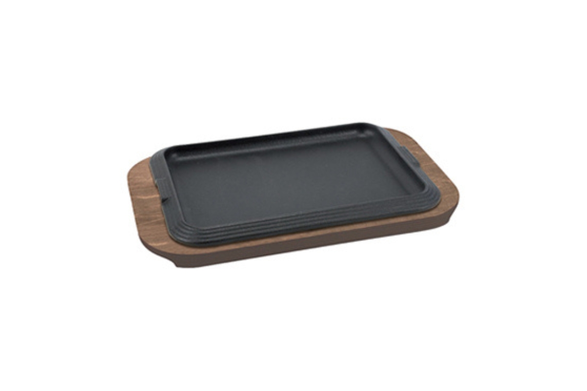 VASSOIO LEGNO CON PIATTO GHISA RETTANGOLARE  CM 30X20 ILSA