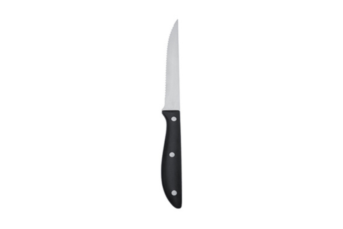COLTELLO BISTECCA MANICO NERO LAMA SEGHETTATA SALVINELLI